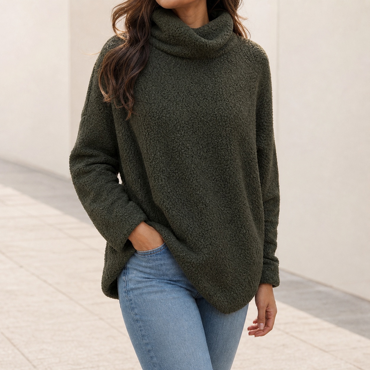Winter Clothing On Sale Women'S - Sudadera de cuello alto extragrande y