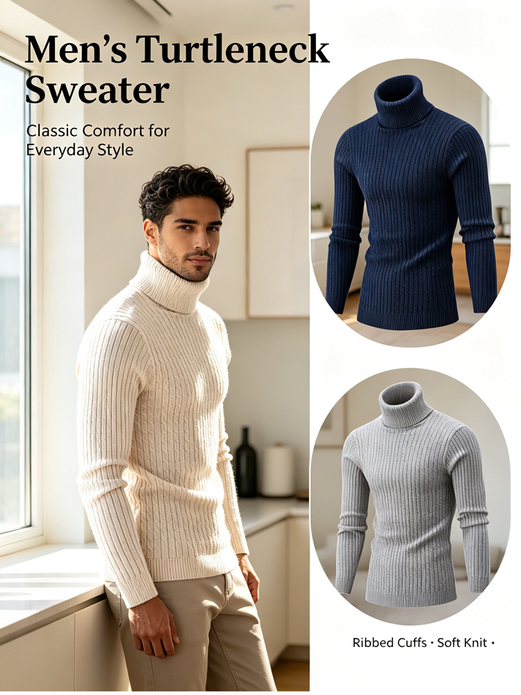 Suéter de Cuello Alto Tipo Car - Winter Clothing Men Style reseña y precio